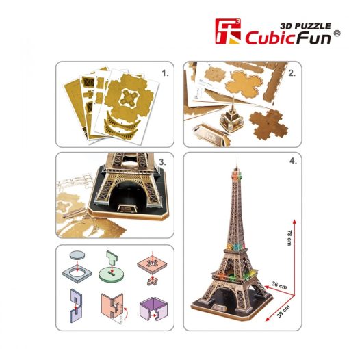 3d LED világítós puzzle: Eiffel torony (France) Cubicfun 3D épület makettek