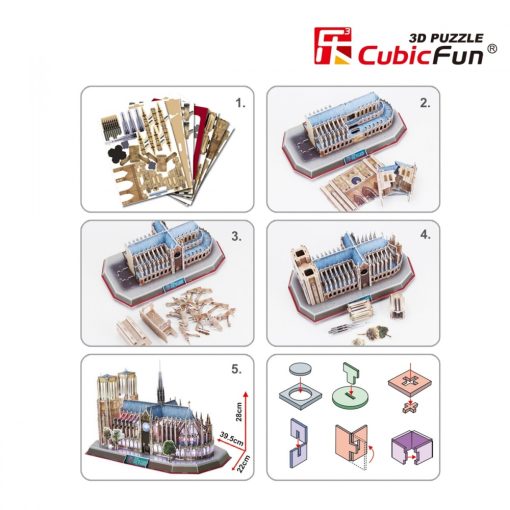 3d LED világítós puzzle: párizsi Notre Dame Cubicfun 3D épület makettek Cubic Fun