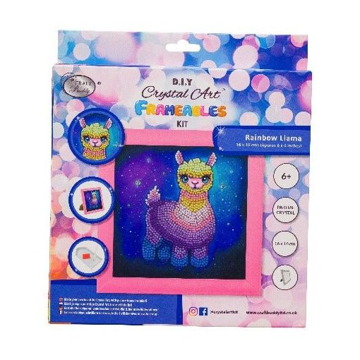 Crystal Art Gyémántszemes kirakó 16*16 cm kerettel - Szivárványos láma