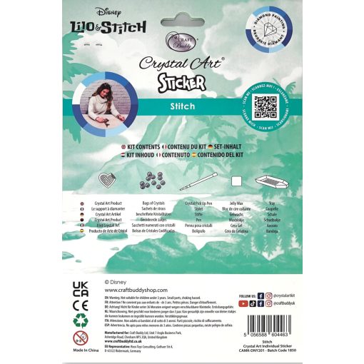 Crystal Art Gyémántszemes kirakó A5 matrica - Stitch