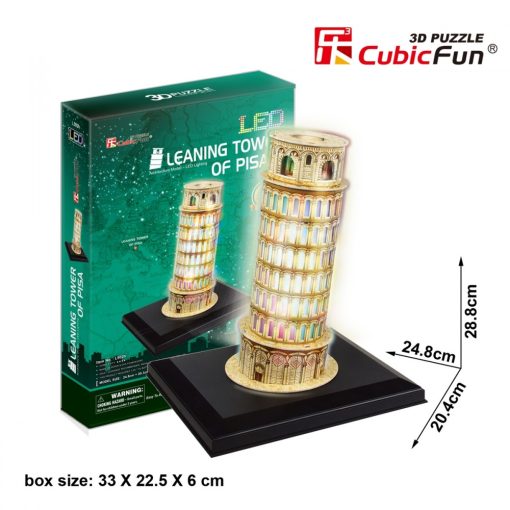 3d LED világítós puzzle: Pisai ferde torony Cubicfun épület makett