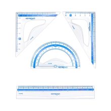 Vonalzókészlet, 15 cm, vonalzó, szögmérő, 45° és 60° háromszög vonalzók 4 db/bliszter Keyroad