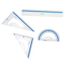 Vonalzókészlet, 20 cm, vonalzó, szögmérő, 45° és 60° háromszög vonalzók 4 db/bliszter Keyroad