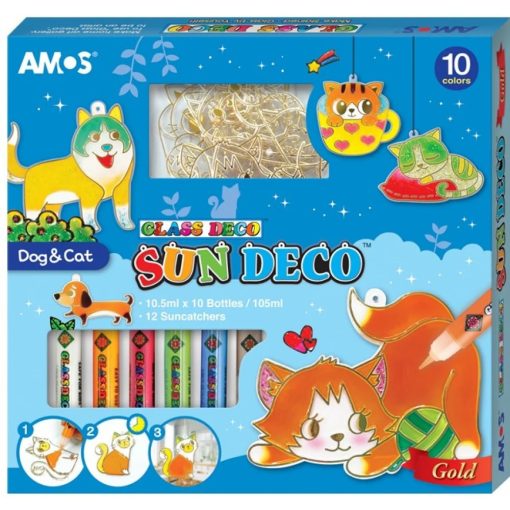 Amos üvegmatrica festék - kutyusos-cicás kreatív szett 12 darab sablonnal