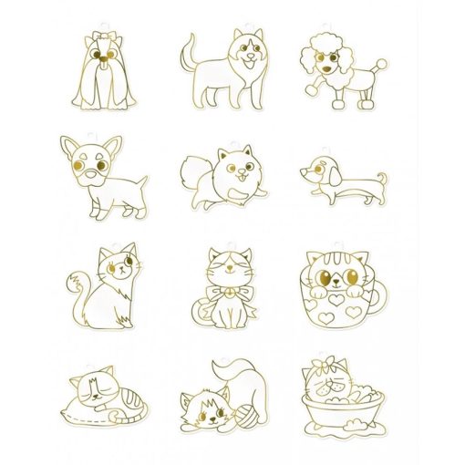 Amos üvegmatrica festék - kutyusos-cicás kreatív szett 12 darab sablonnal