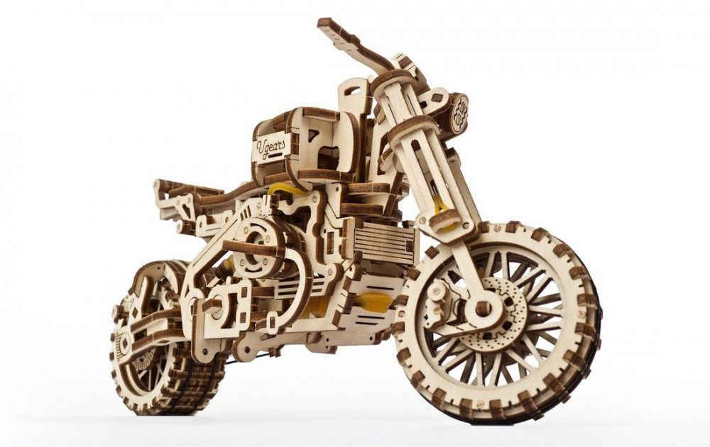 Ugears Motorcycle Model Kit Scrambler con Sidecar 3D Puzzle Wood Model 